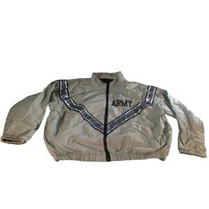 Vintage 90s US Army Windbreaker Men Sz M Gray Black Physical Fitness‎ Military